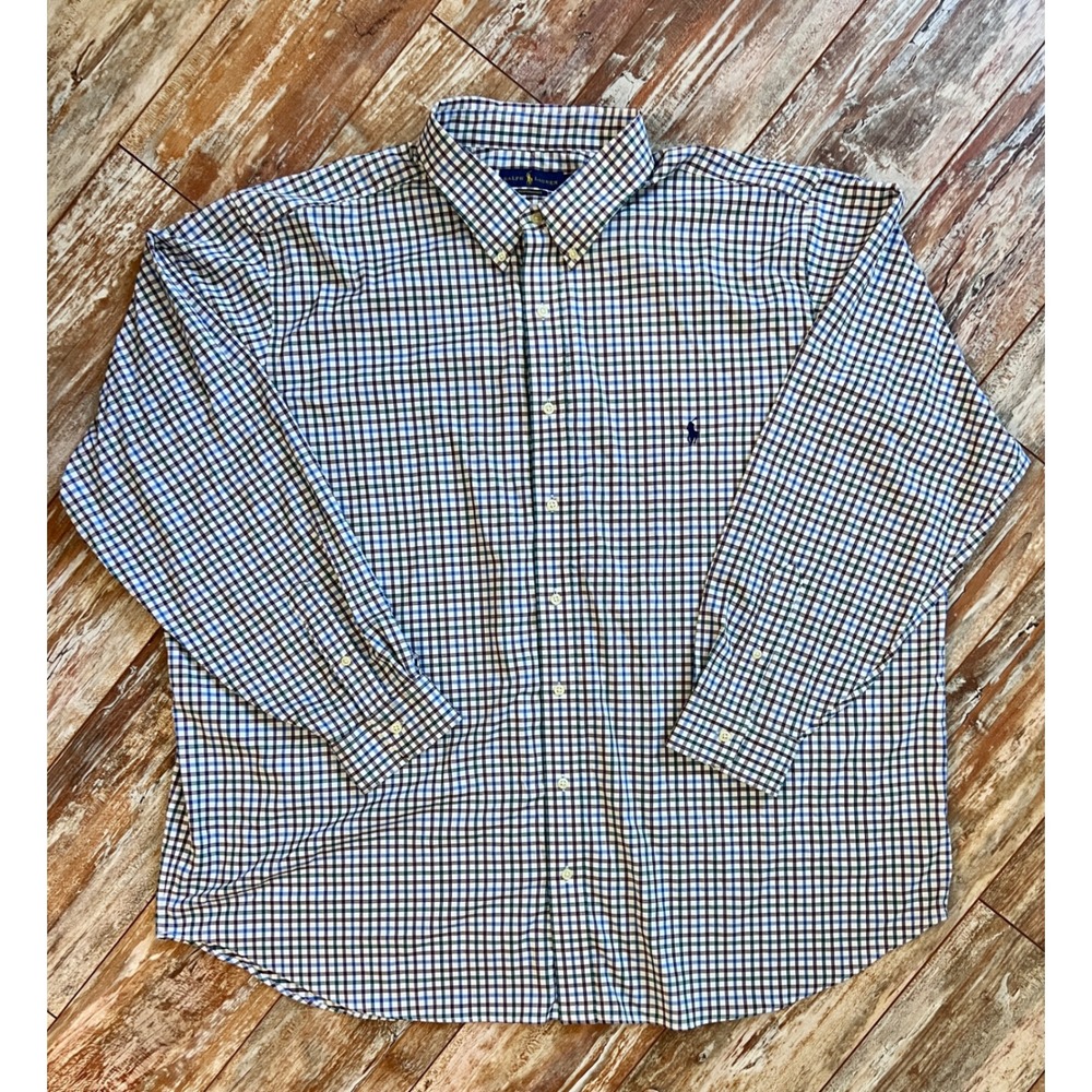 Polo Ralph Lauren Performance Shirt Mens 3XB Big & Tall Plaid Button Down Blue